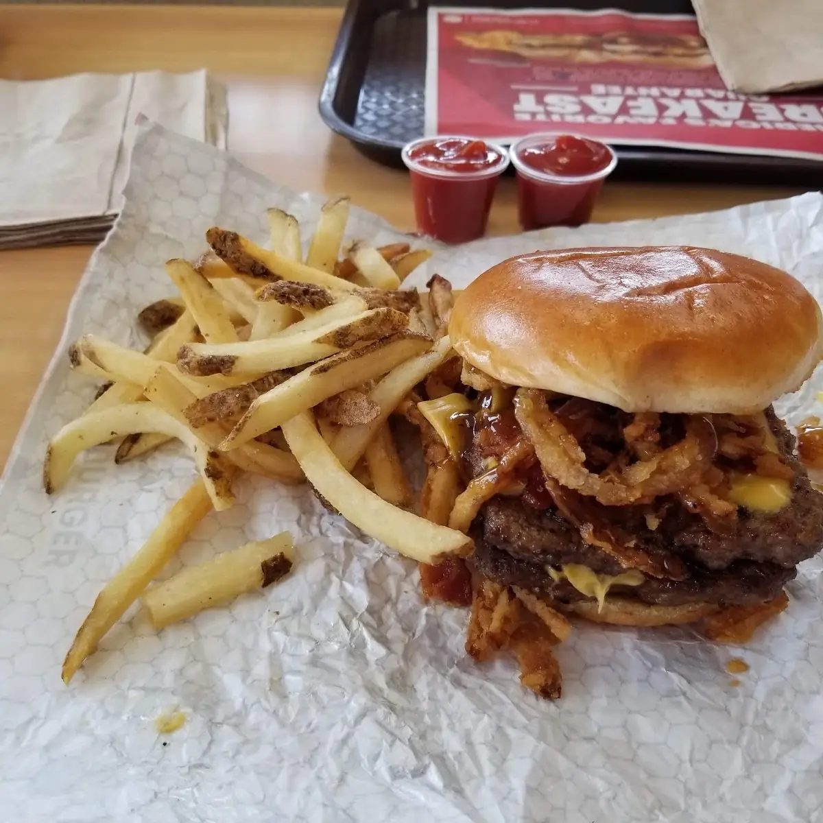 Bourbon Bacon Double Cheeseburger with Fries