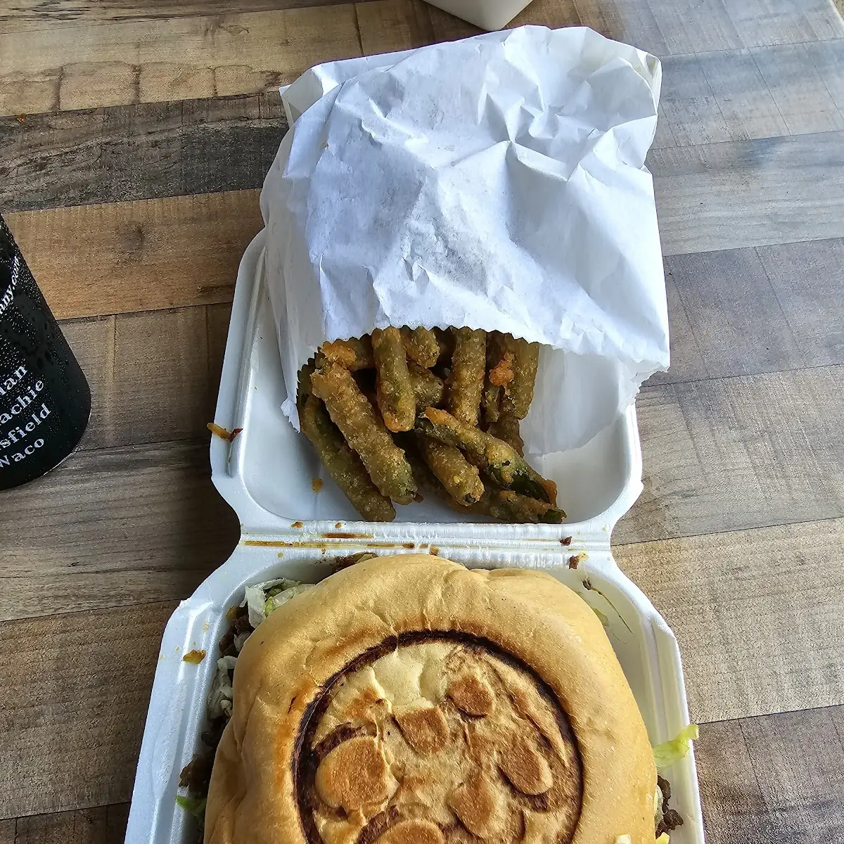 Steak Burger and Fried Green Beans