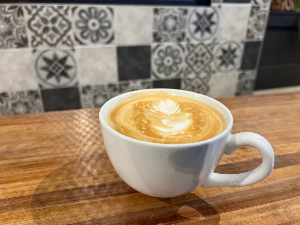 Mocha Latte and Breakfast Sandwich