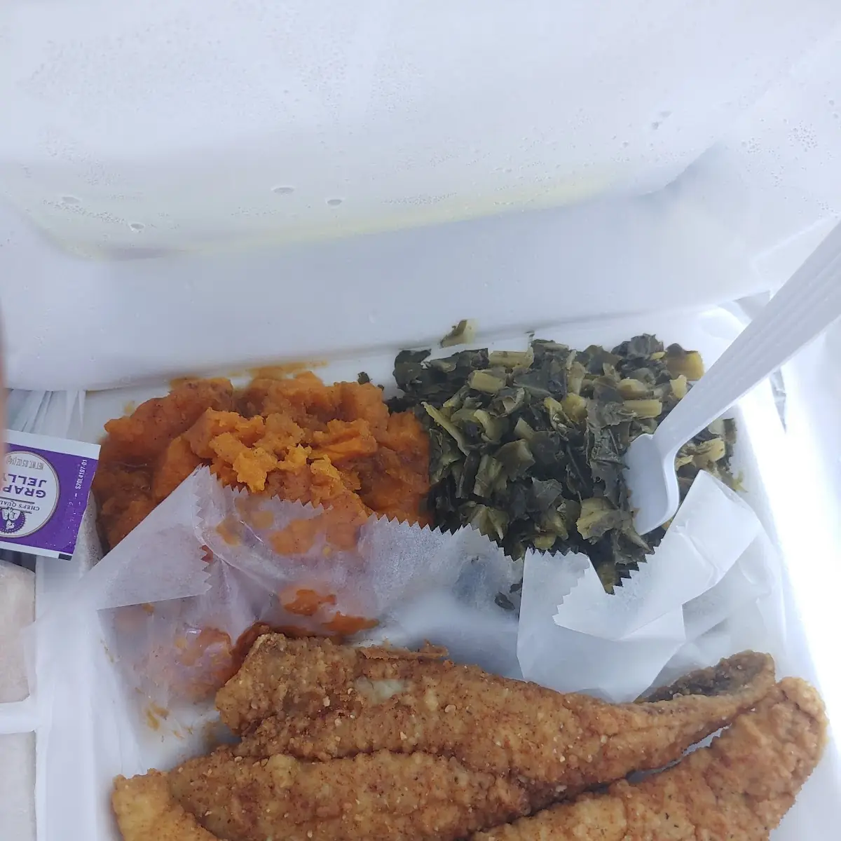Fried Fish Yams and Greens