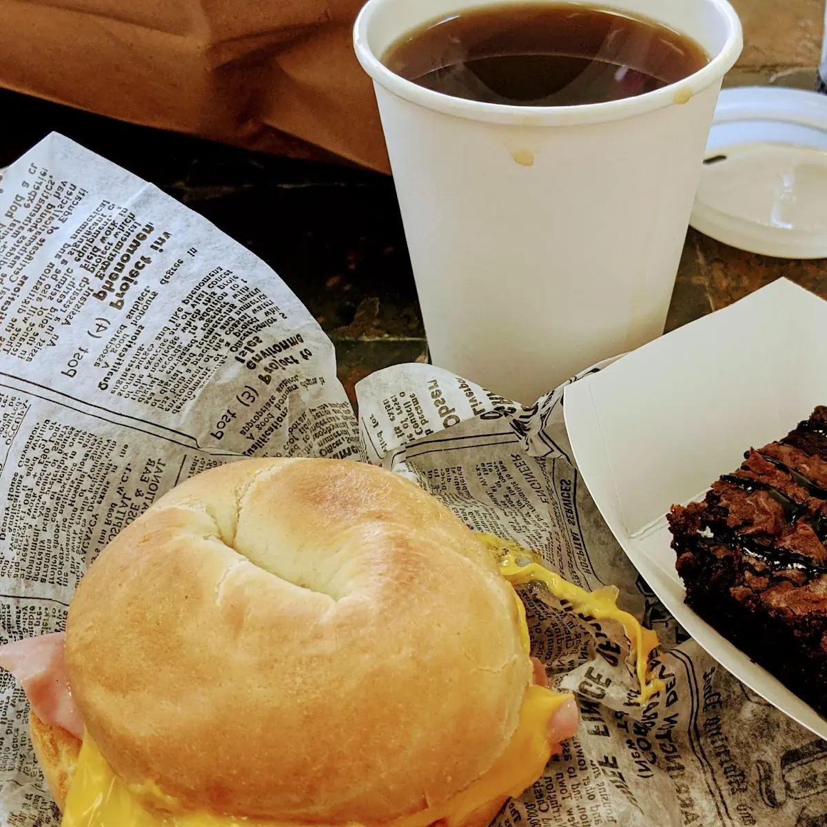 Ham & Egg Bagel Plus a Brownie