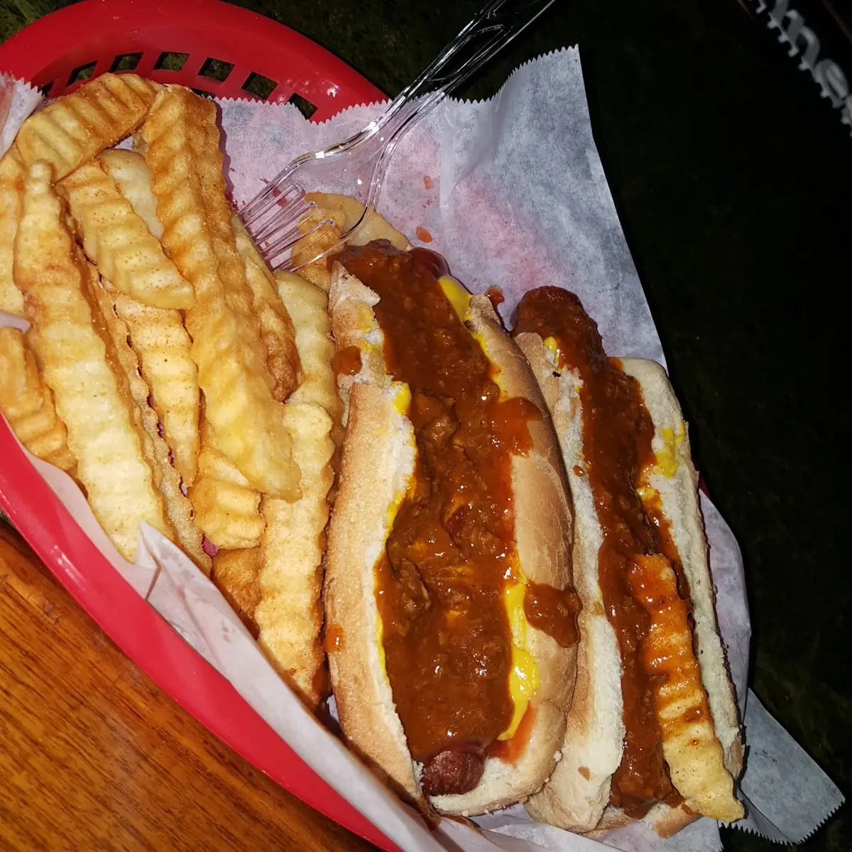 Fries and Chilli Hot Dog