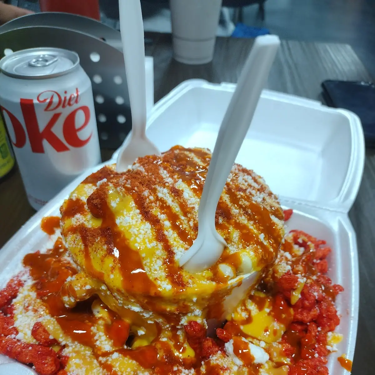 Elote Chorreado with Hot Cheetos