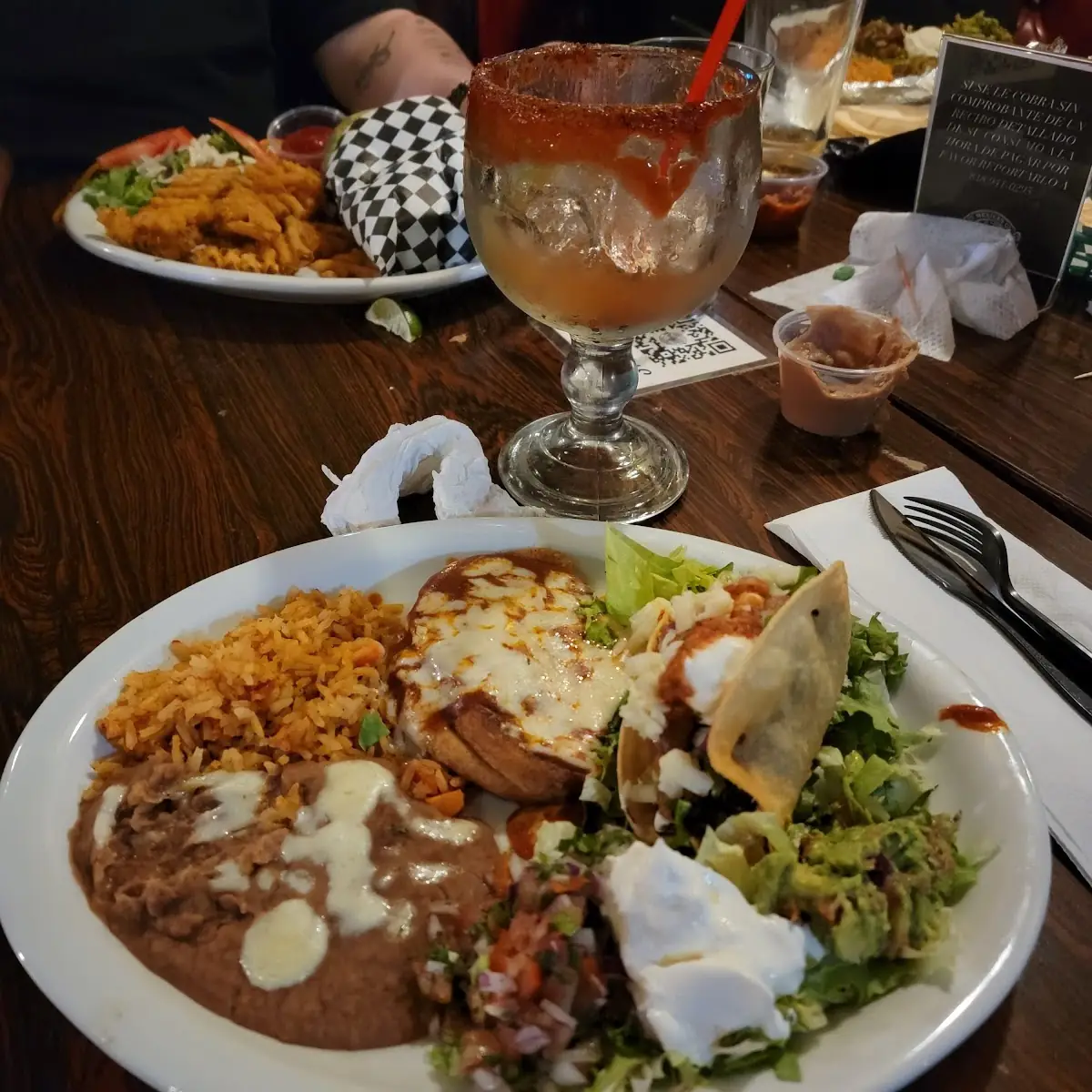 Combination Plate Enchilada and Chili Relleno Rice and Beans