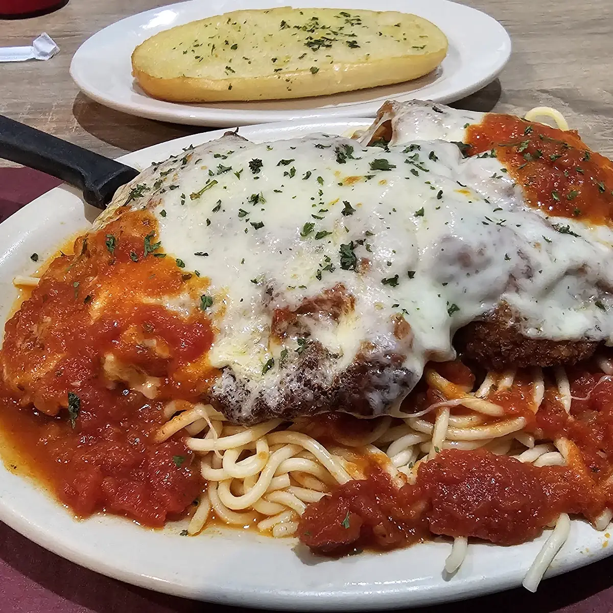Breaded Chicken Parmigiana with Spaghetti