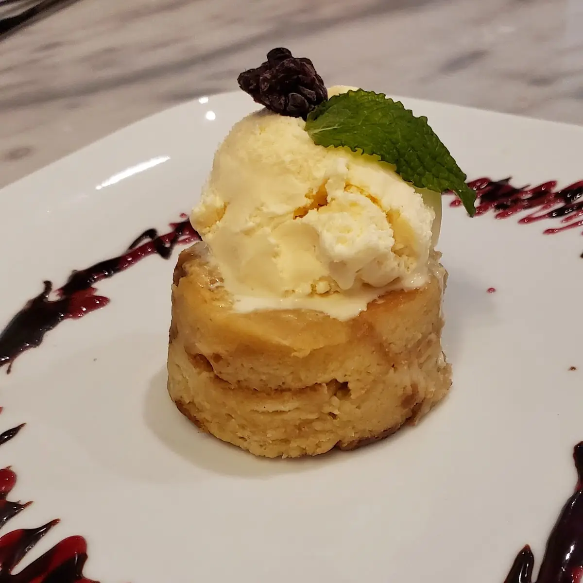 Bread Pudding with Vanilla Ice Cream
