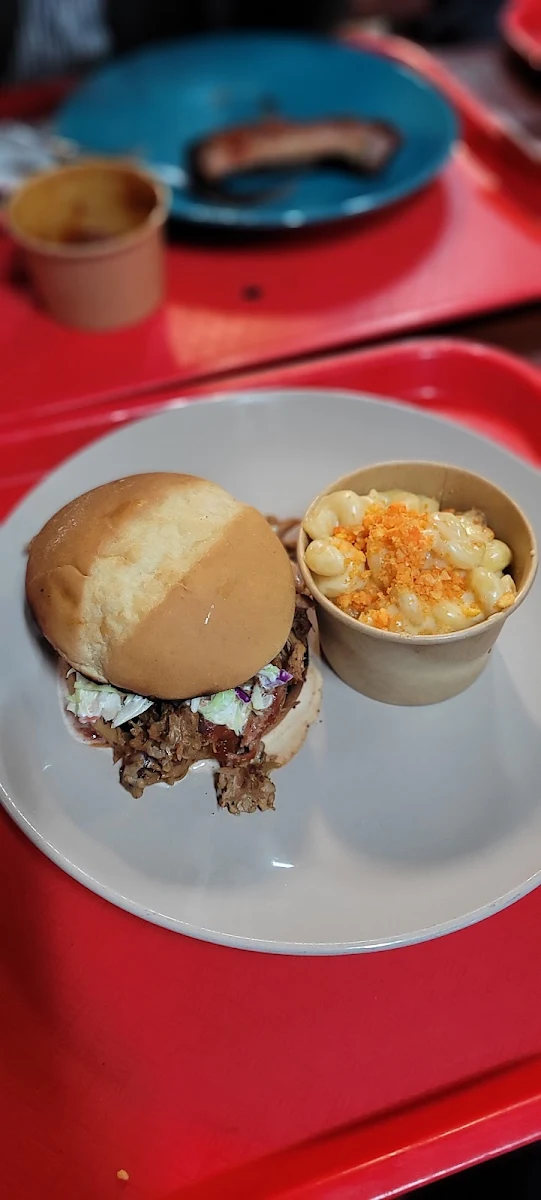 Pulled Pork Burger and Mac and Cheese