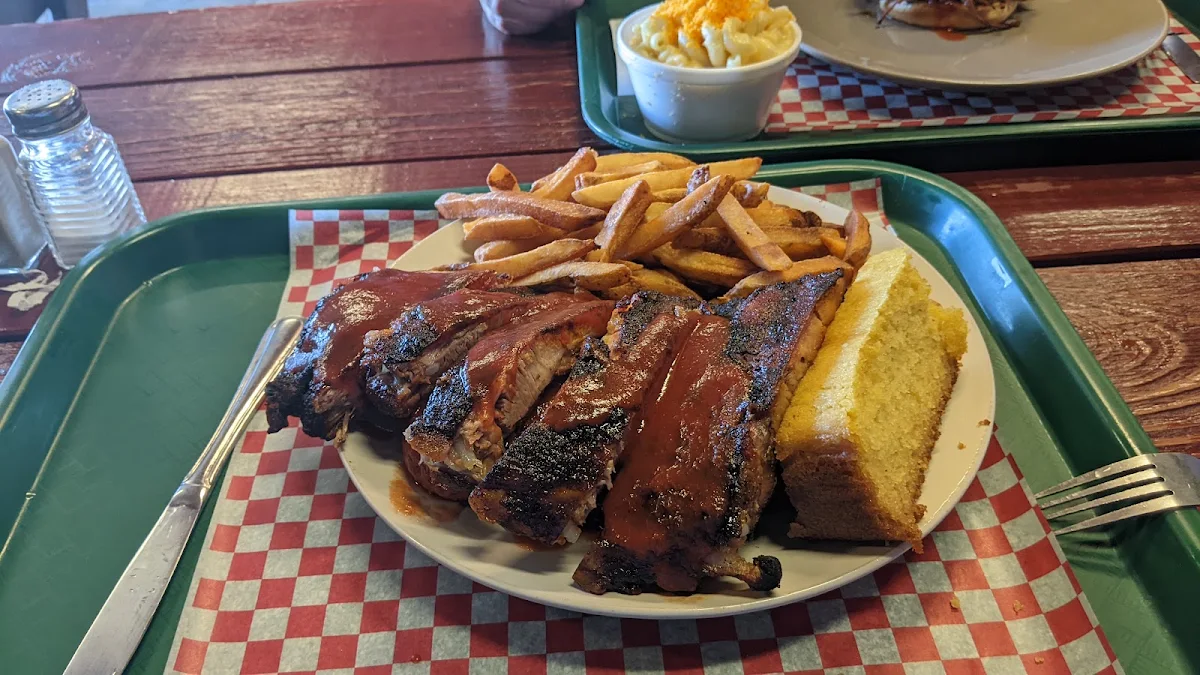 Ribs and Chicken with Corn Bread and Fries