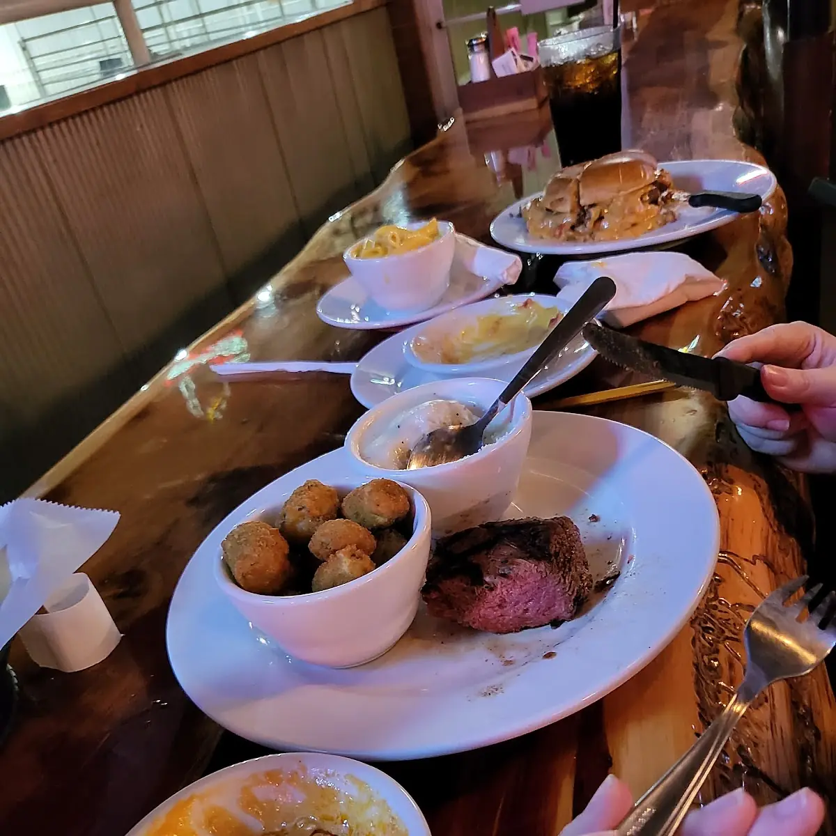 Okay and Mashed Potatoes and Gravy and Steak