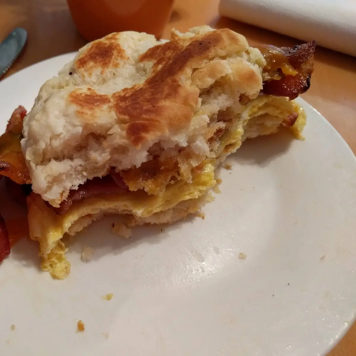 Bacon Egg Ham and Cheese Biscuit Side View
