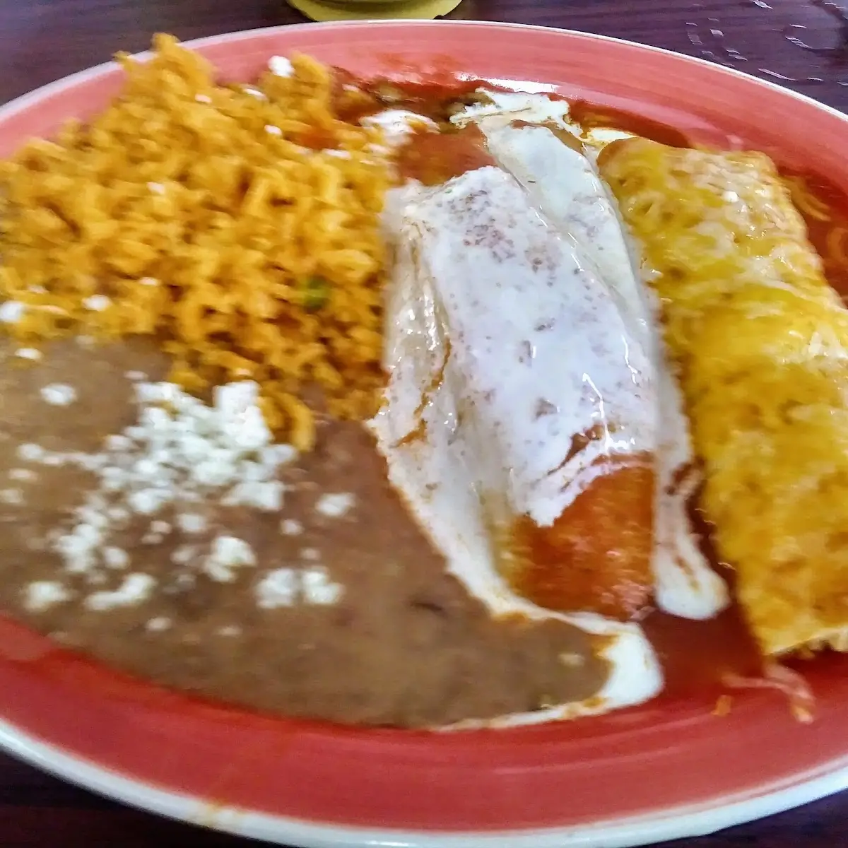 Enchilada Chile Relleno Rice and Beans