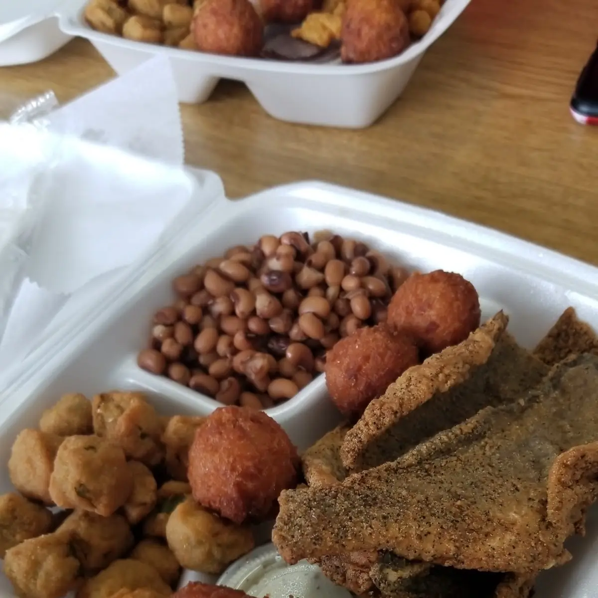 Fried Croaker Combo with Okra and Black Eyed Peas