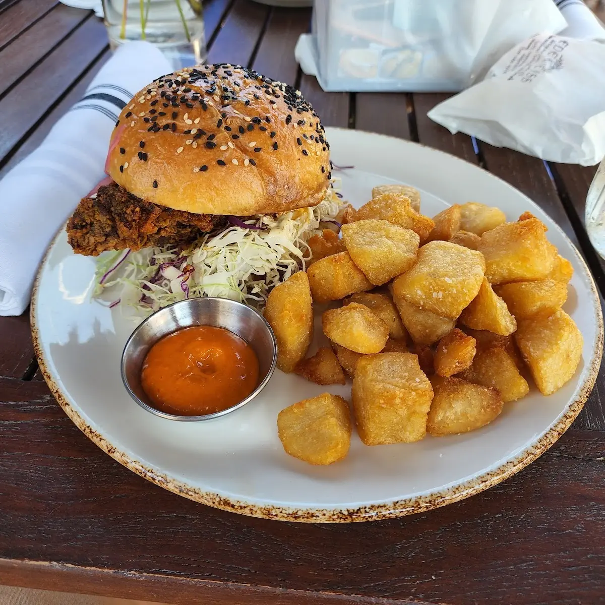 Solvang Hot Chicken Sandwich with Side Salad