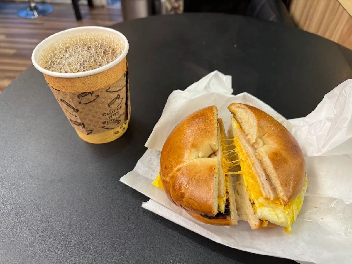 Egg Cheese Bagels with Coffee