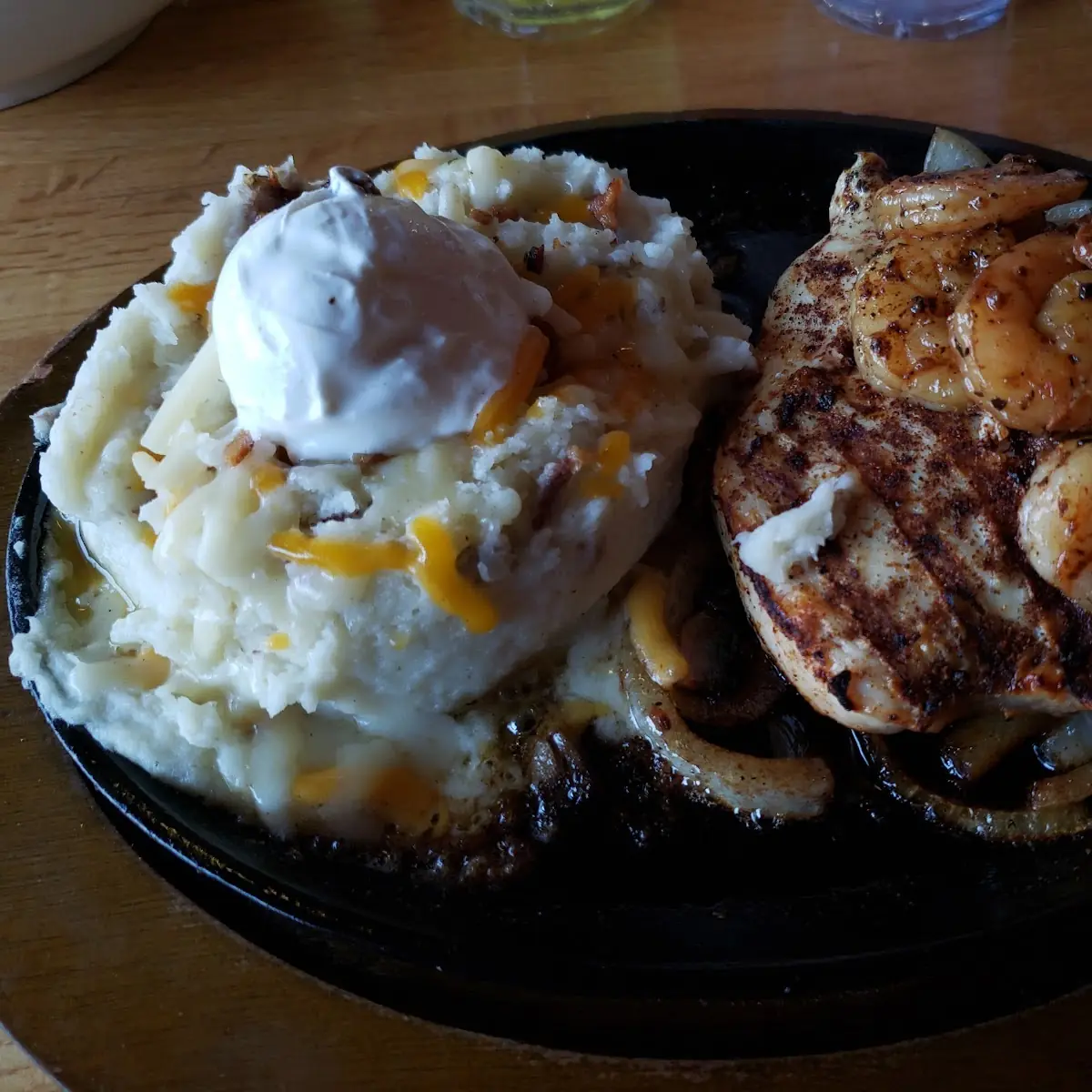 Bourbon Chicken and Shrimp Side Loaded Mashed Potatoes