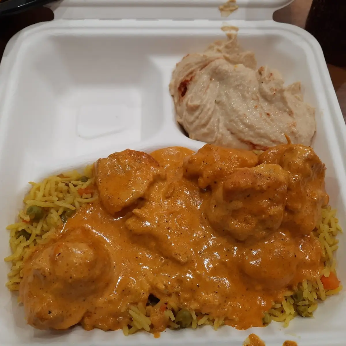 Chicken Curry Saffron Rice and Hummus