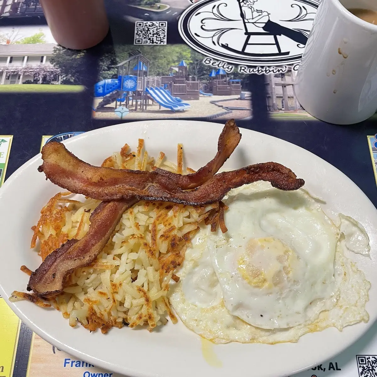 Eggs over Medium Bacon and Hash Browns