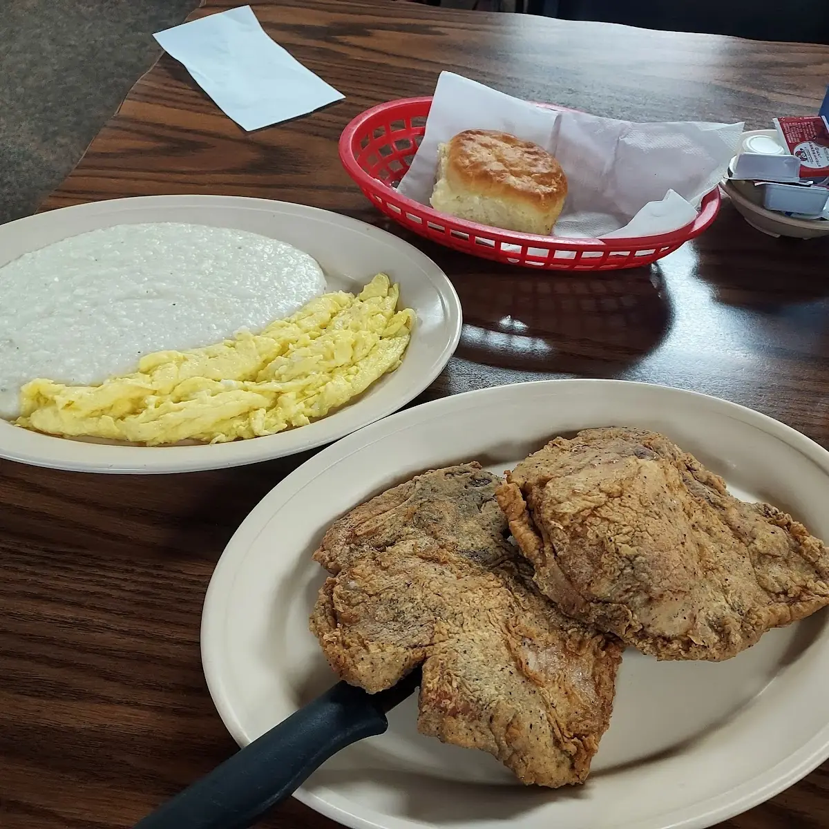 Fried Pork Chops with Grits and Eggs