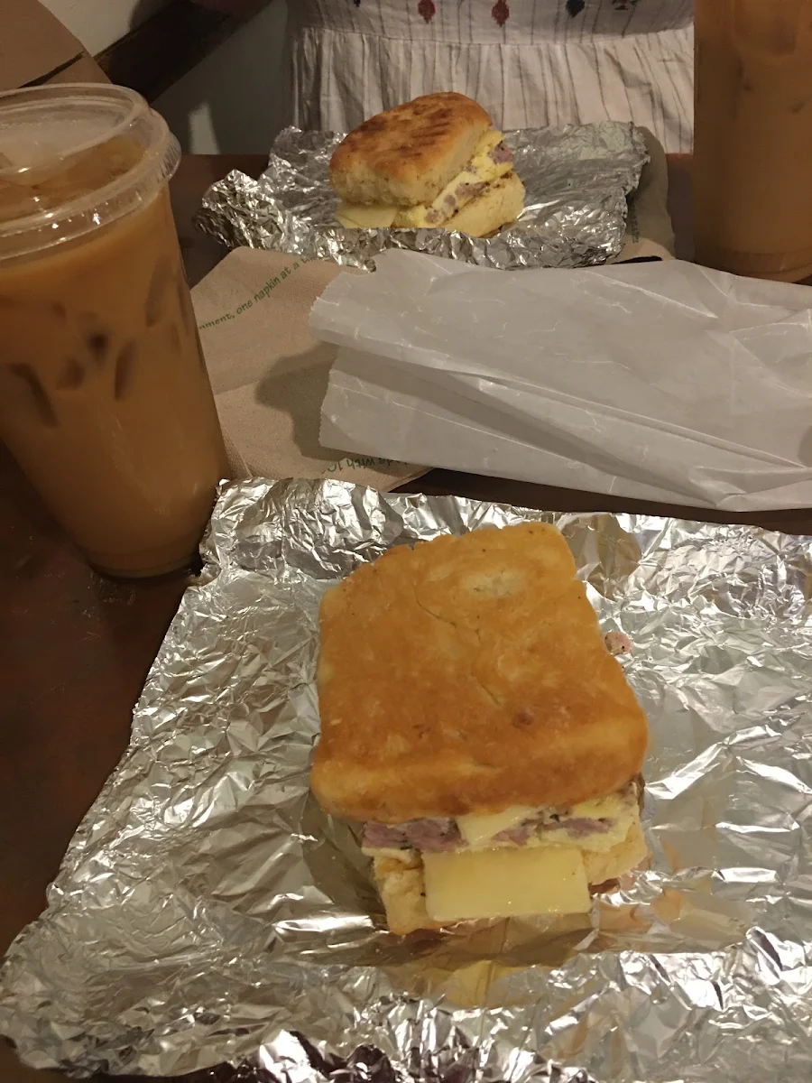 Breakfast Sandwich with Sausage and Cold Brew Coffee