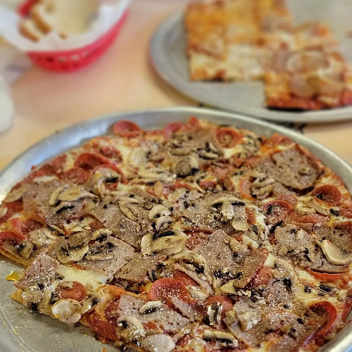 Pepperoni Sausage and Mushroom Pizza