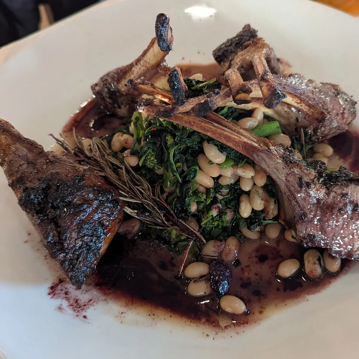 Lamb Chops over Broccoli Rabe and Beans