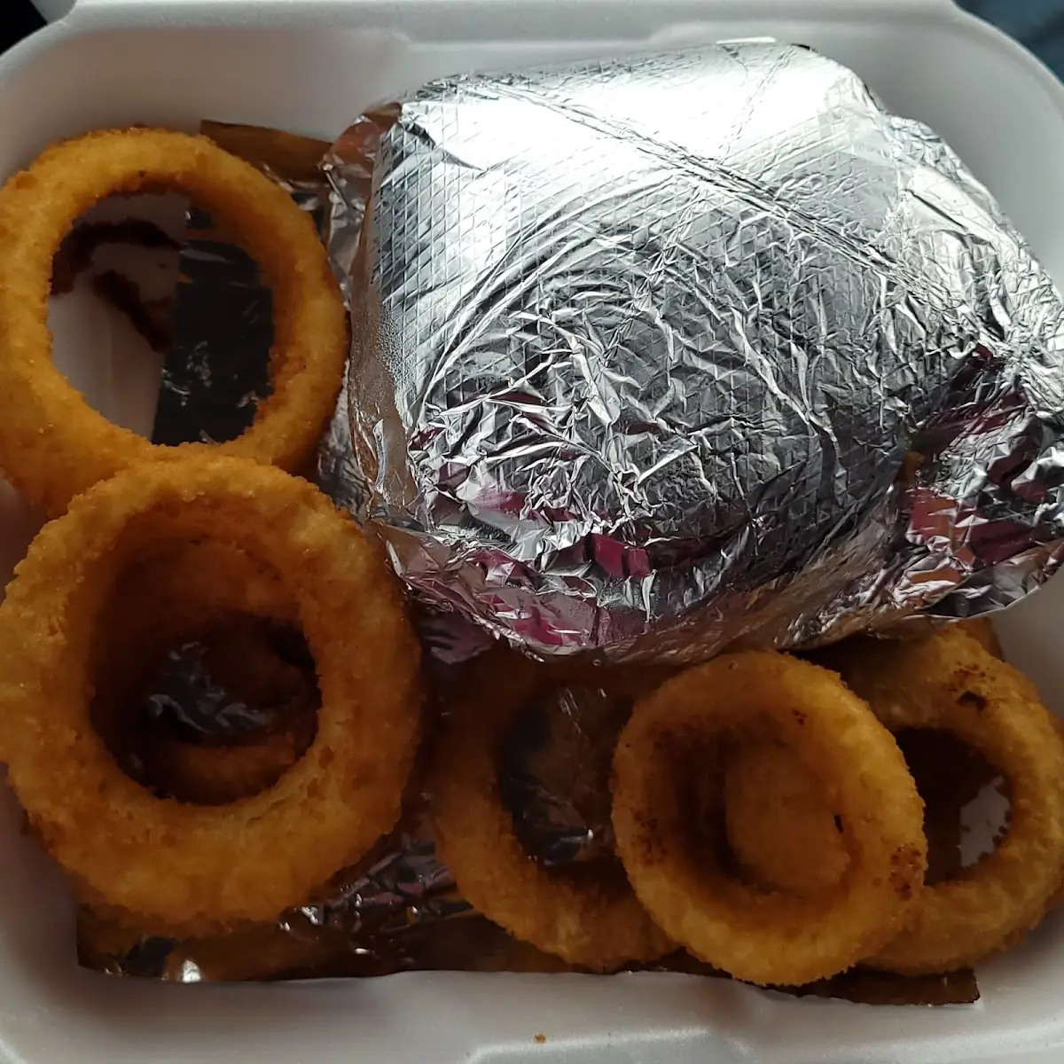 Regular Burger and Onion Rings