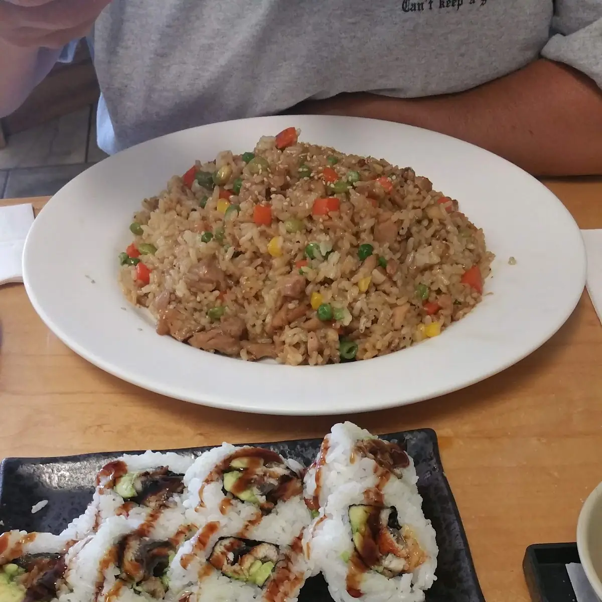 Basic Philadelphia Roll Unagi Roll and Fried Rice