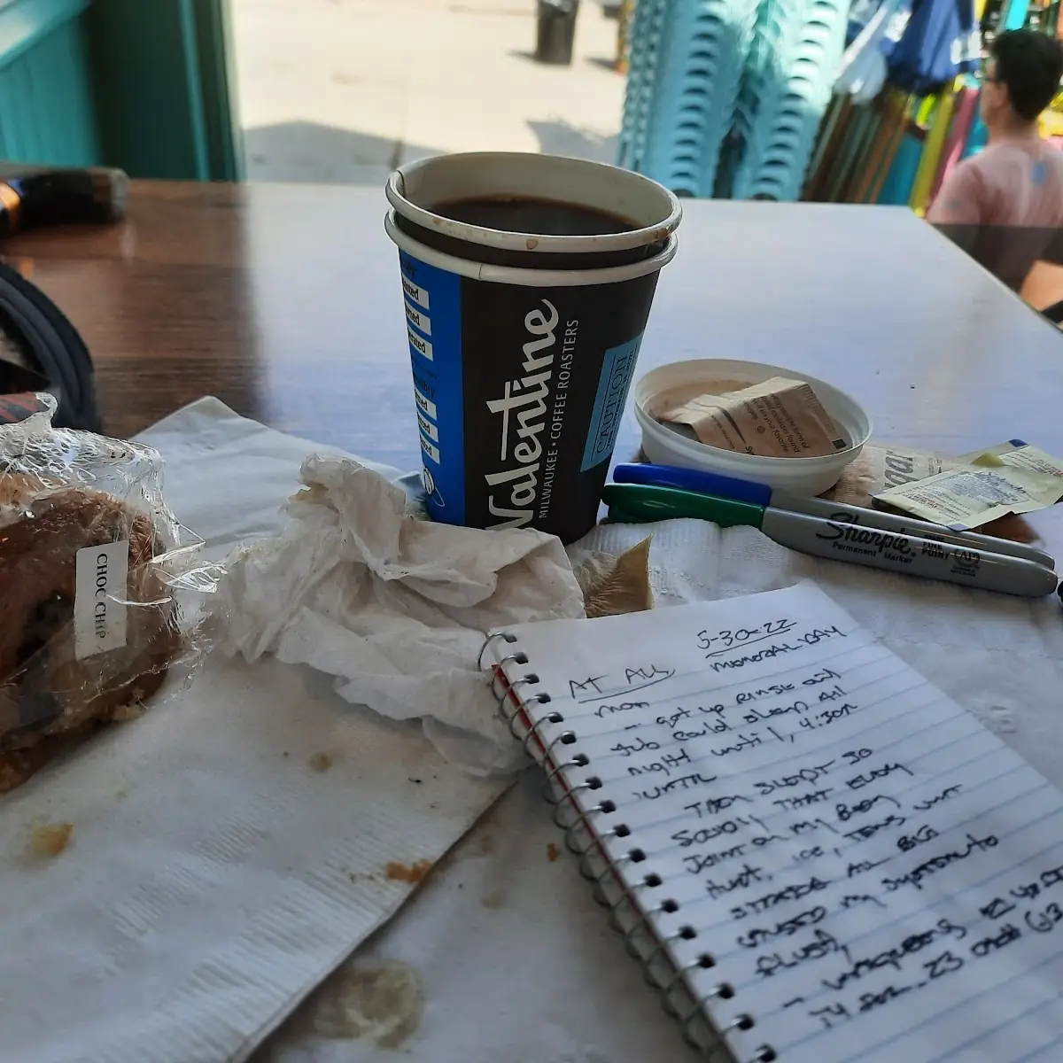 Small Coffee and Chocolate Chip Muffin