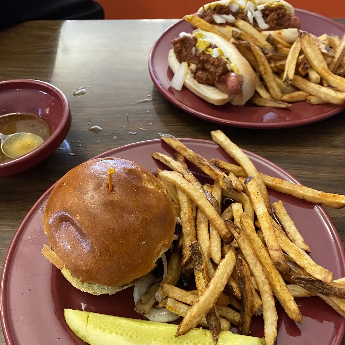 Mushroom Swiss Burger and Fries