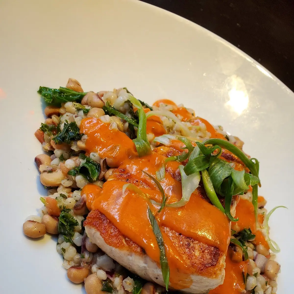Salmon Dish over Black Eyed Peas