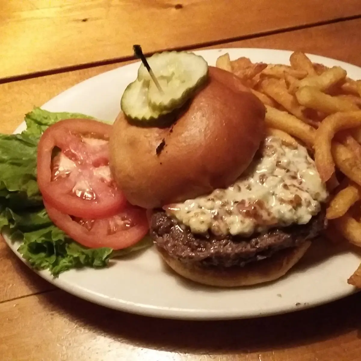 Bacon and Bleu Cheese Burger and Fries