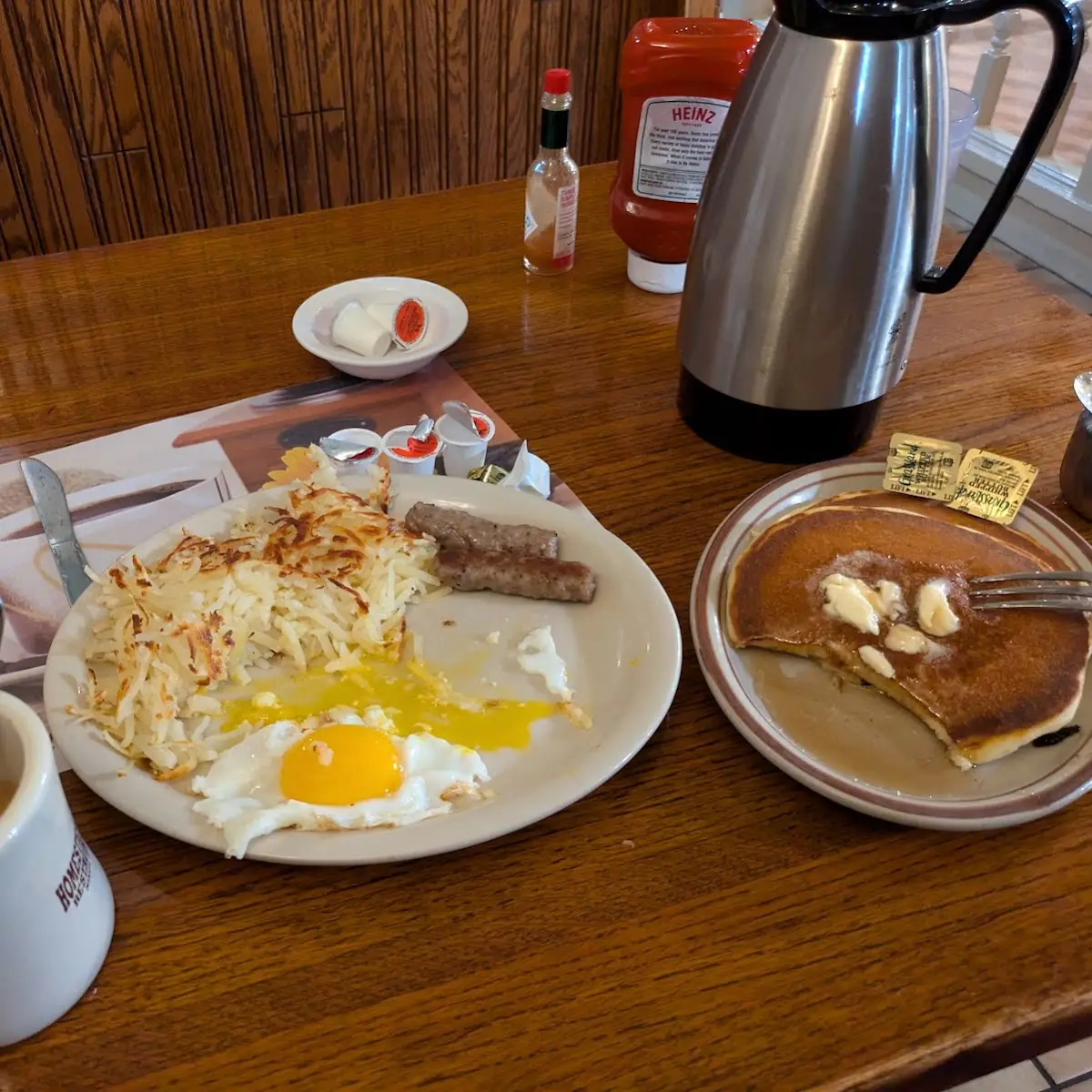 2 Eggs Sunny Side Up 3 Links Hash Brown Pancake