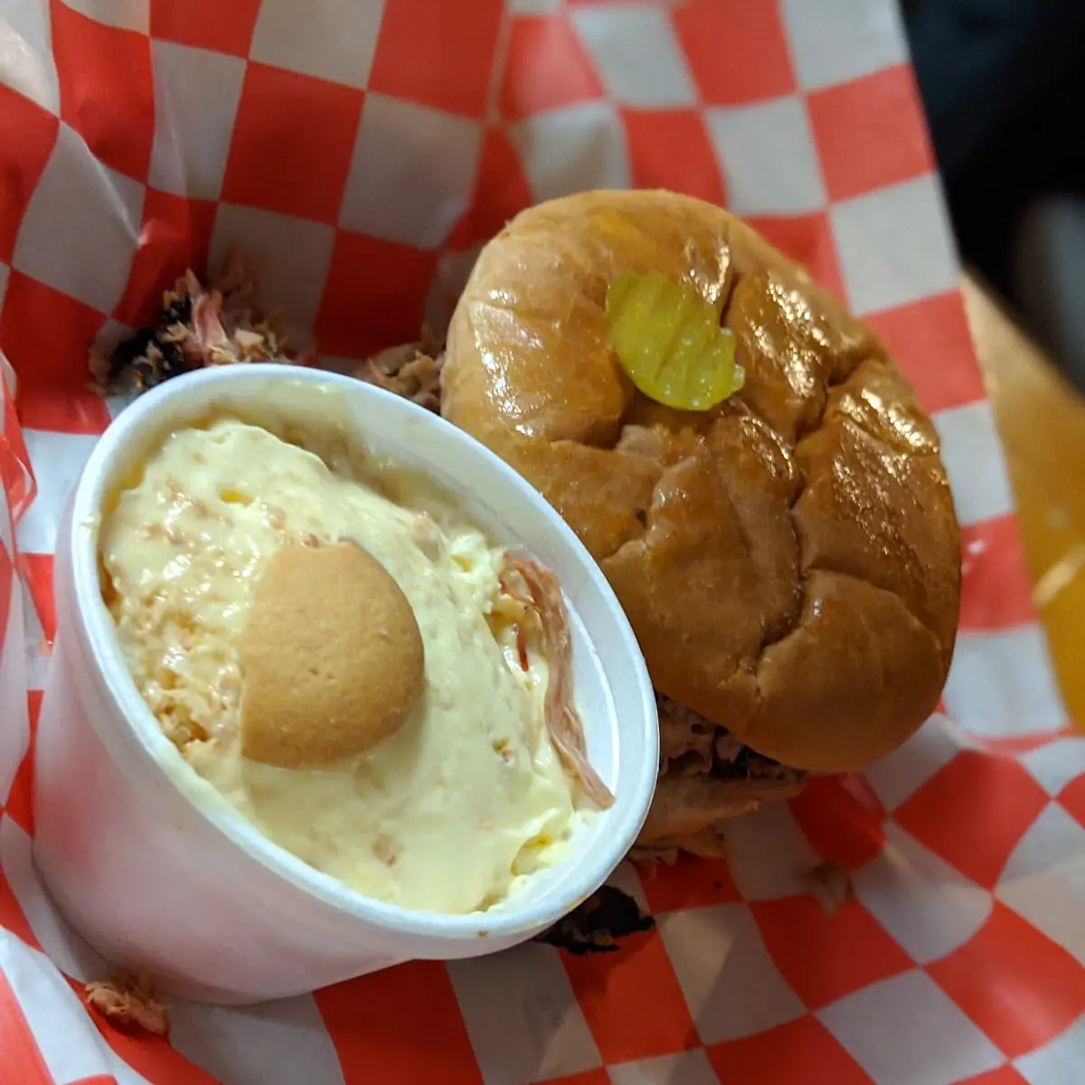 Banana Pudding and BBQ Pork Sandwich