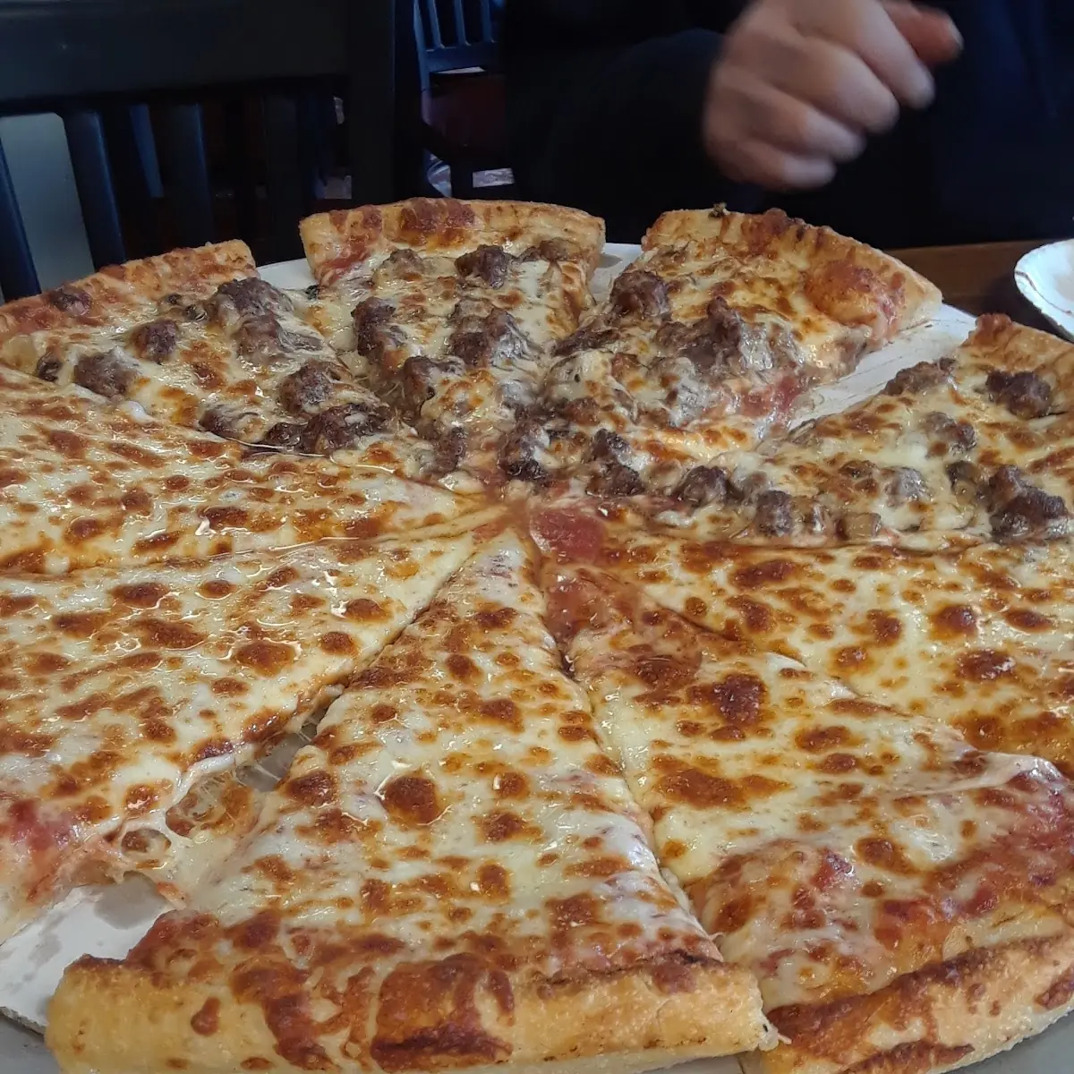 Half Cheeae Half Sausage and Mushroom Pizza