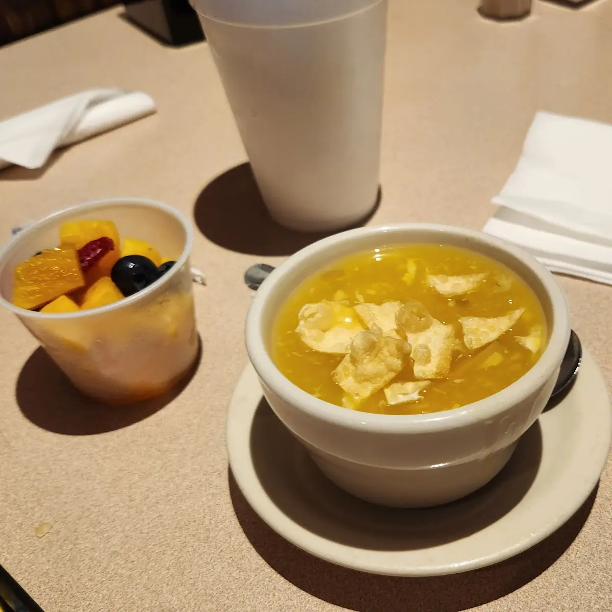 Egg Drop Soup and Fruit Cup