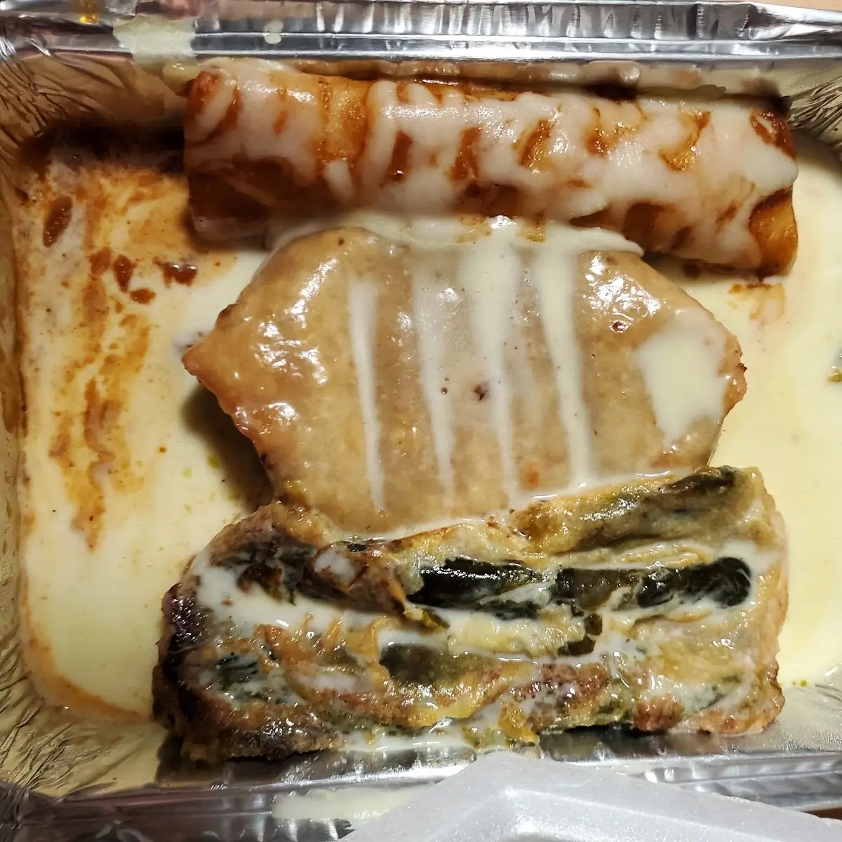 Chicken Enchilada Chimichanga and Poblano Relleno
