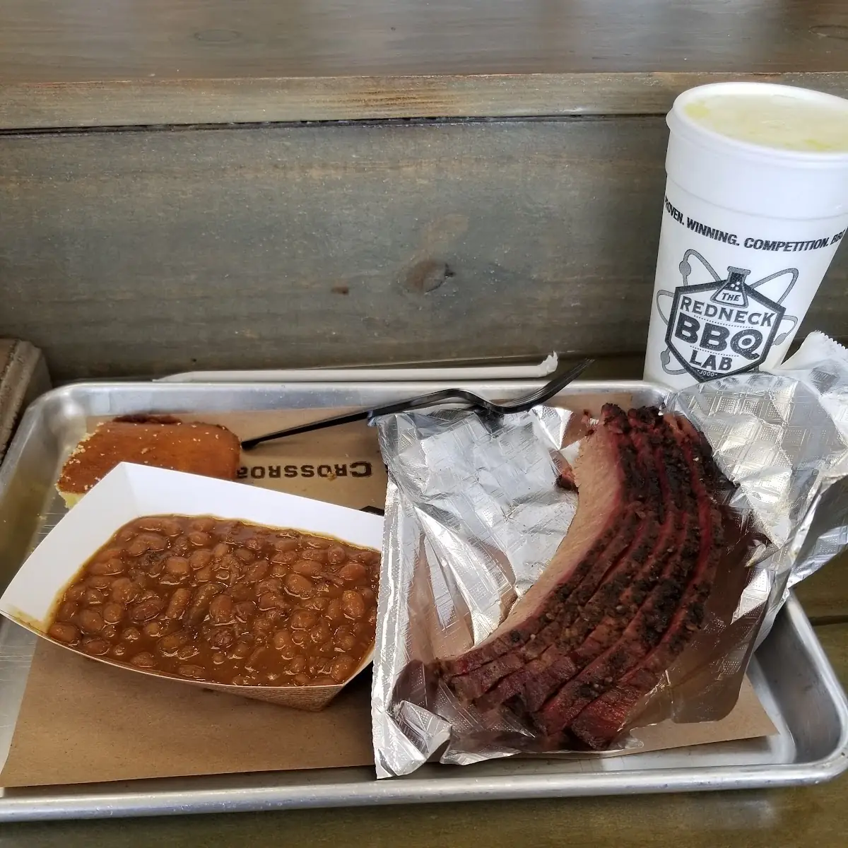 Beef Brisket with Baked Beans and Cornbread