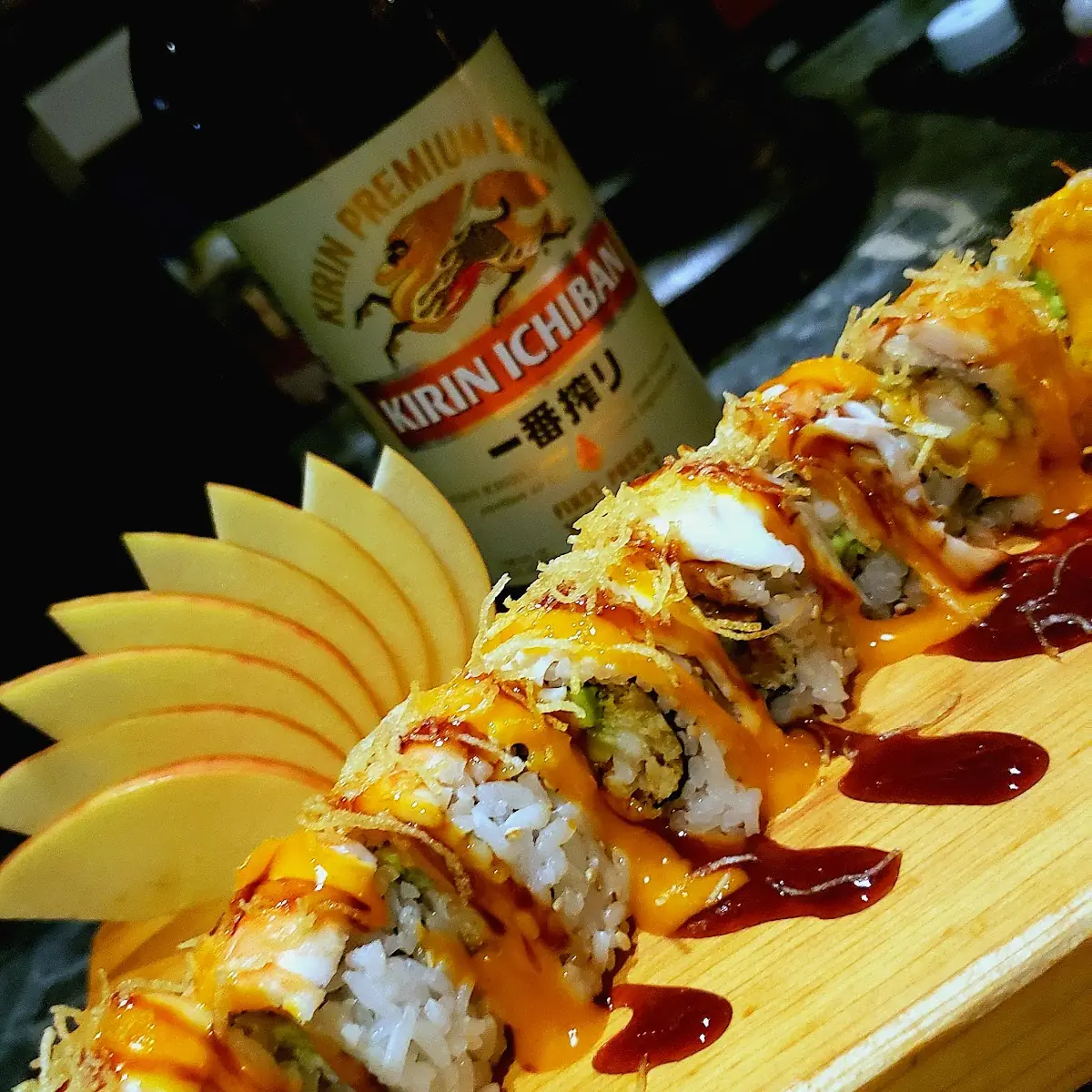 Shrimp Tempura Roll Custom Special w Kirin Ichiban