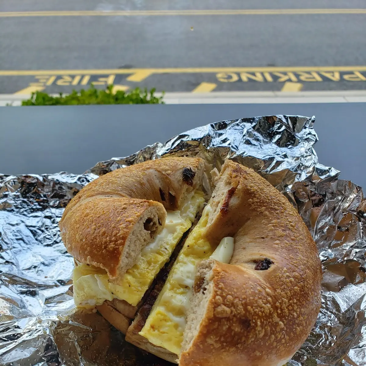 Sausage Pepper Jack Cheese on Egg in a Cinnamon Bagel