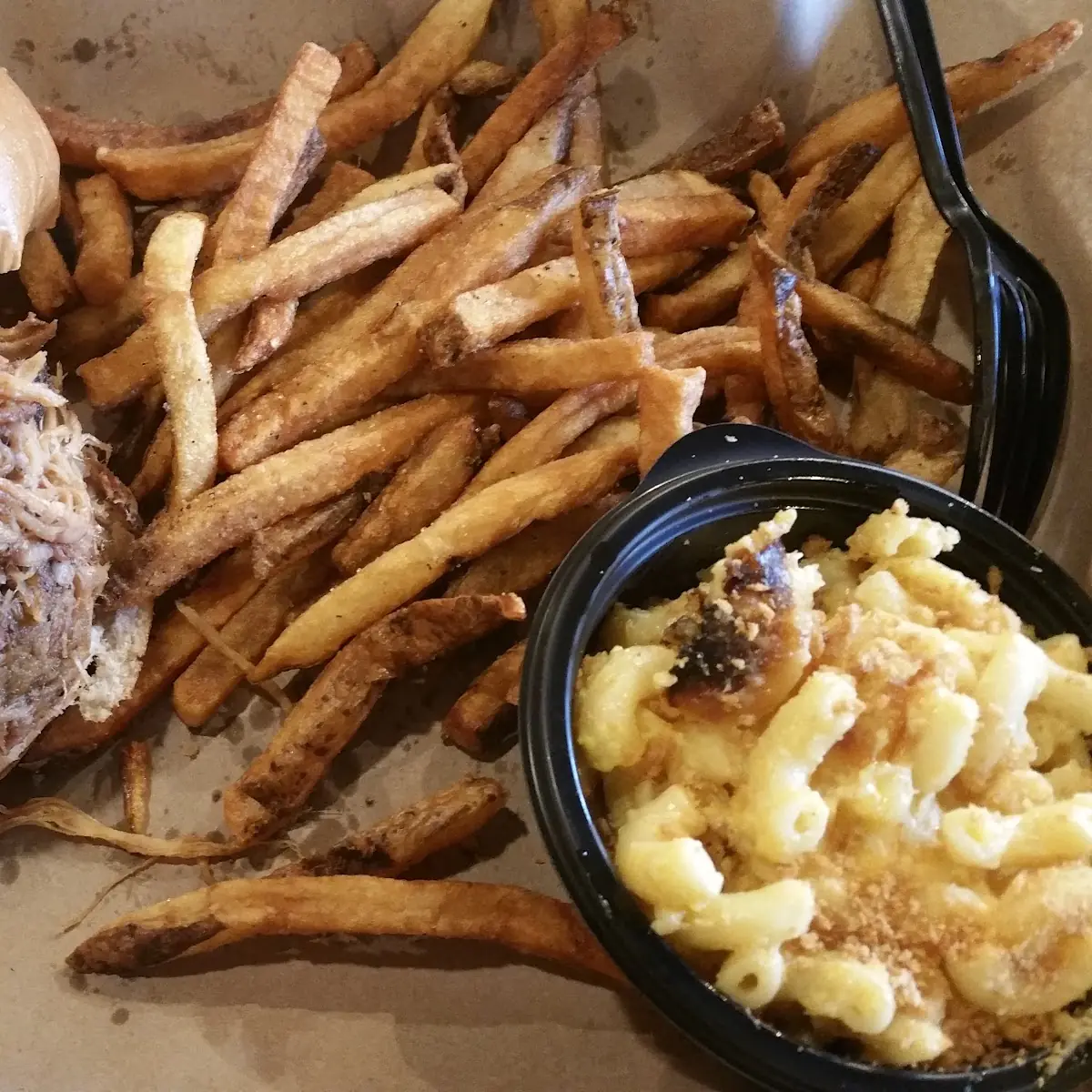 Pulled Pork French Fries and Mac N Cheese