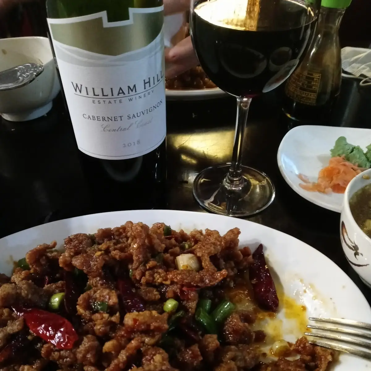 Schezwan Beef and Cabernet Sauvignon