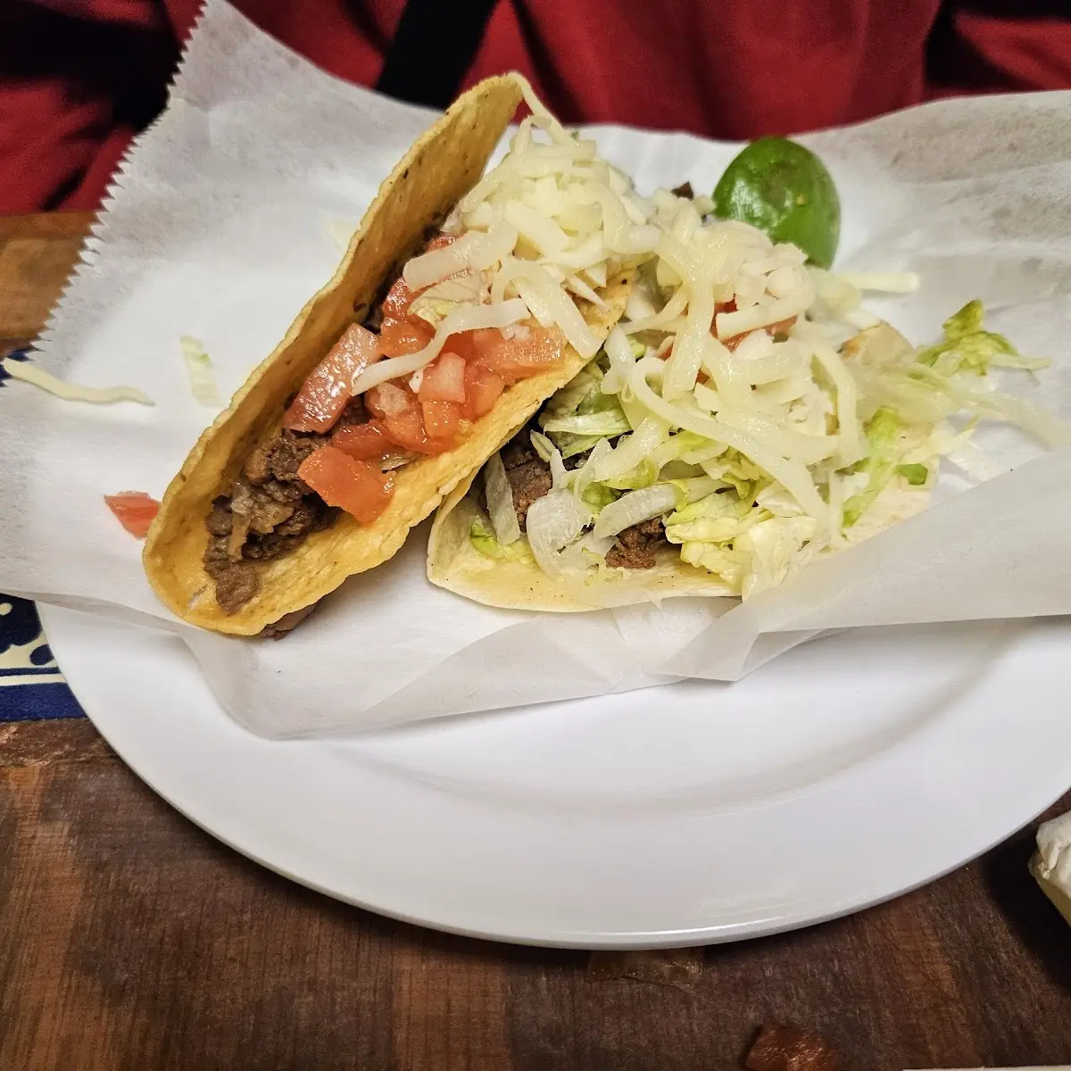 2 Beef Tacos One Hard Shell One Soft with Added Cheese