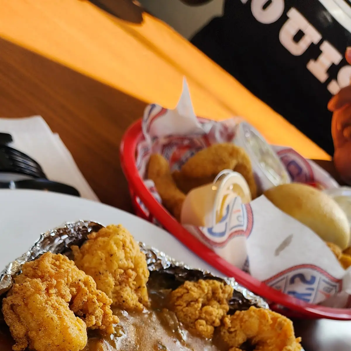 Etouffee Stuffed Potato with Fried Shrimp