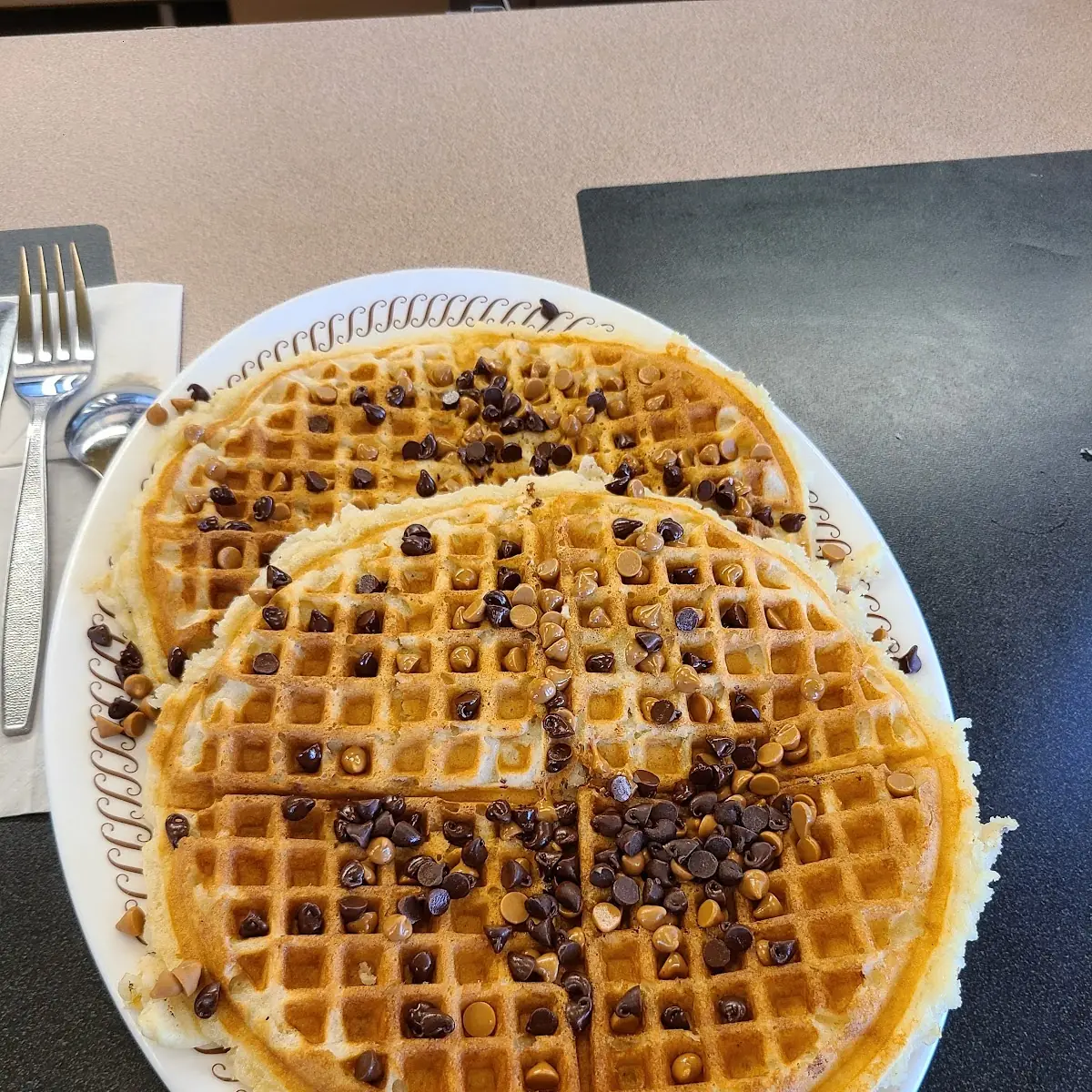 Waffle with Peanut Butter and Chocolate Chips
