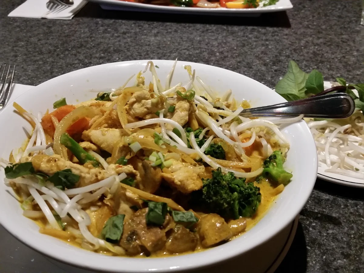 Coconut Curry Chicken on Rice Noodle