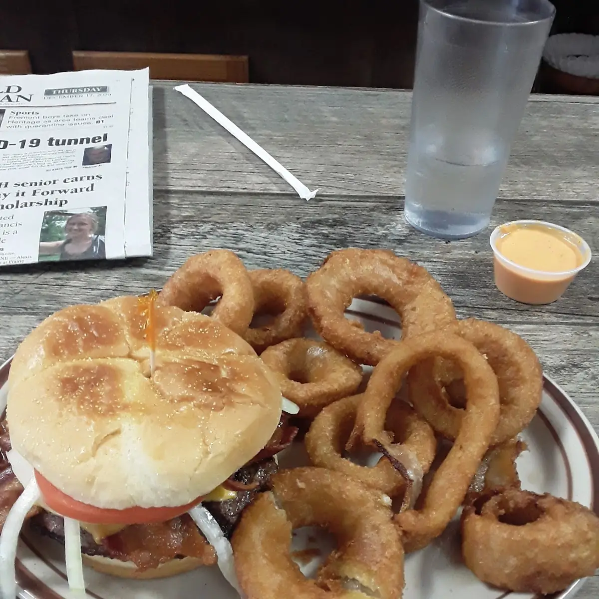 Bacon Cheeseburger and Onion Rings