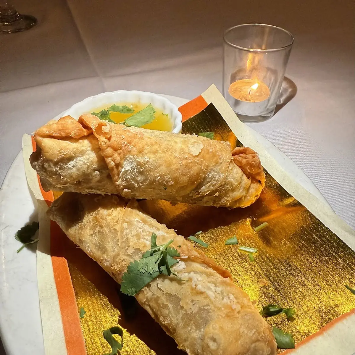 Duck Confit Spring Rolls with Orange Chili Sauce