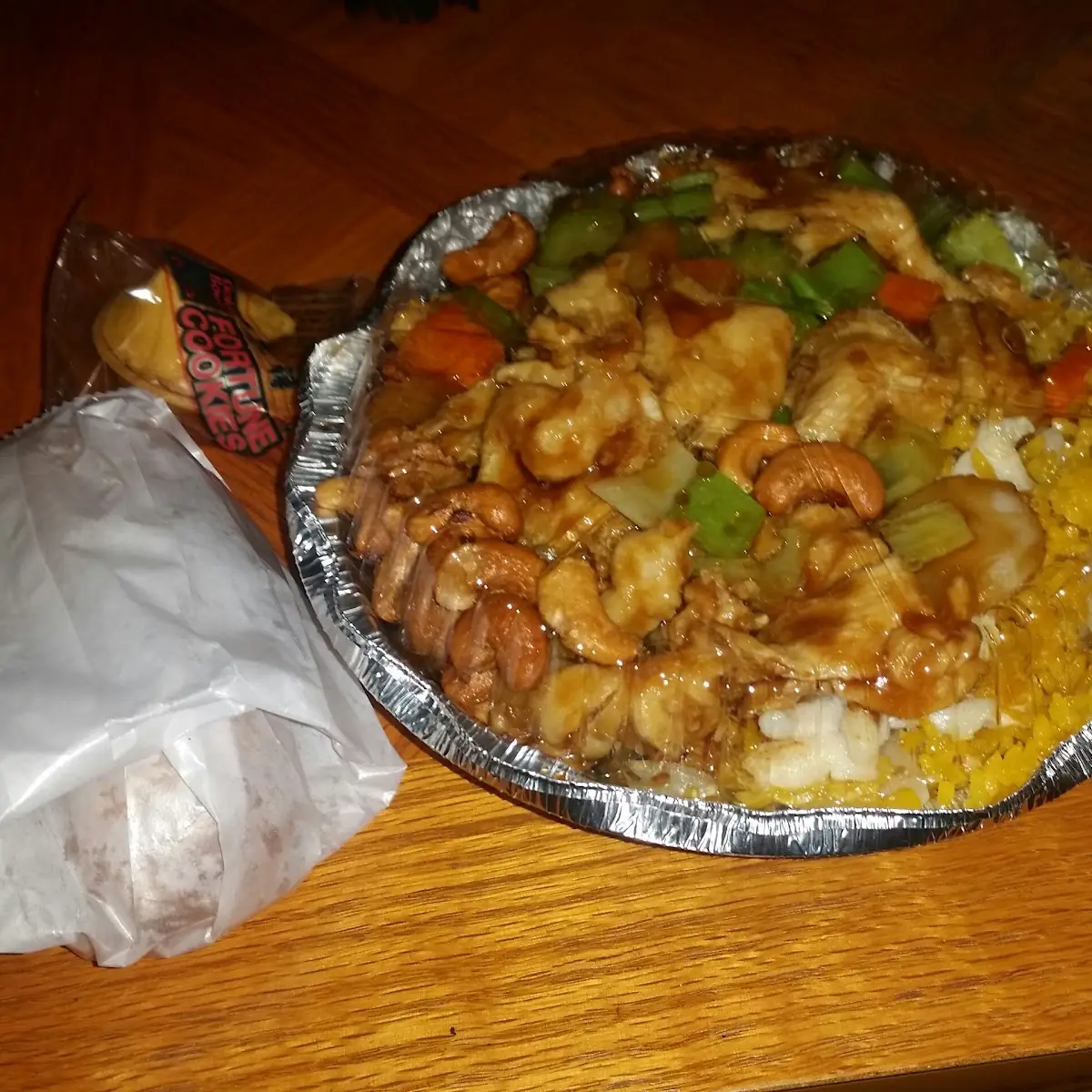 Cashew Chicken with an Egg Roll