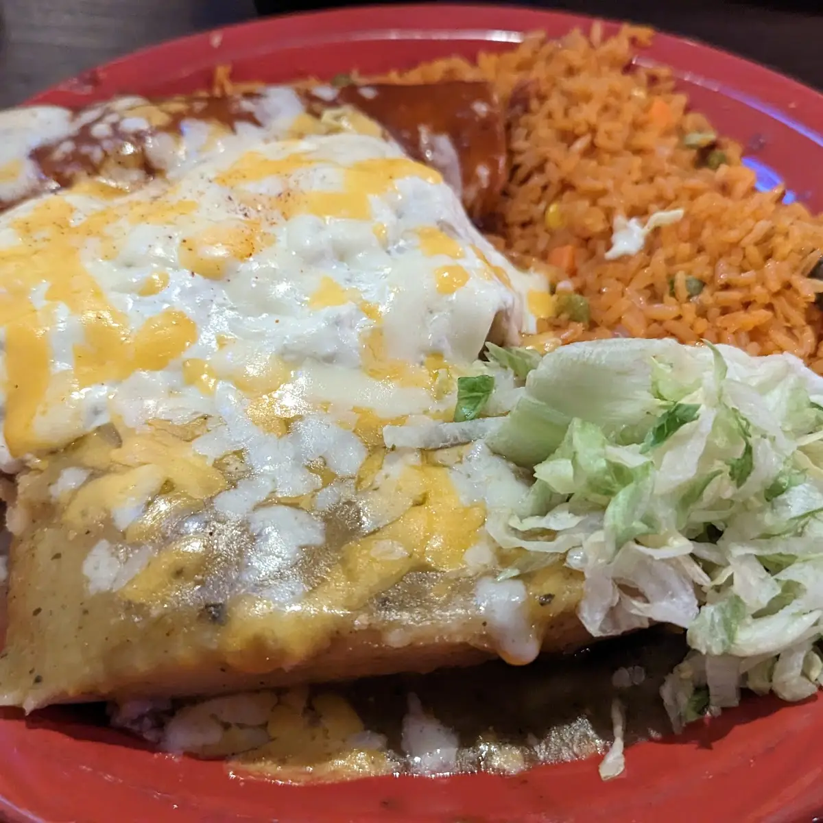 Three Item Combo Enchilada Green Corn Tamale and Pollo Fundido