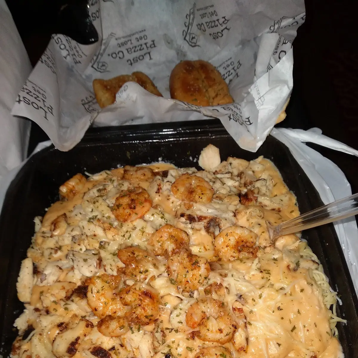 Chicken Alfredo Pasta with Added Shrimp